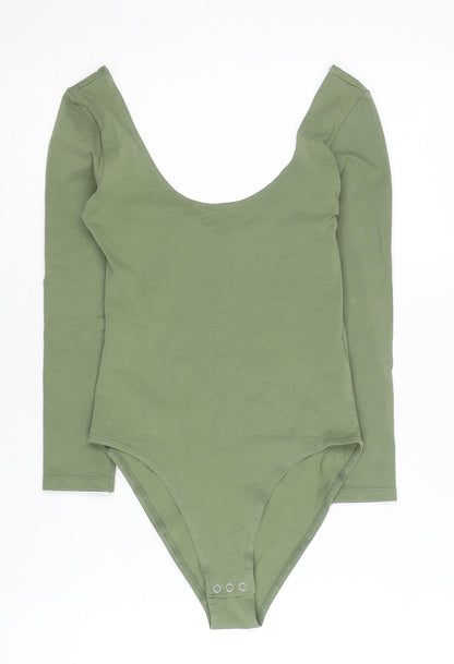 Topshop Women Green Long Sleeve Bodysuit Size 8 Slim Fit