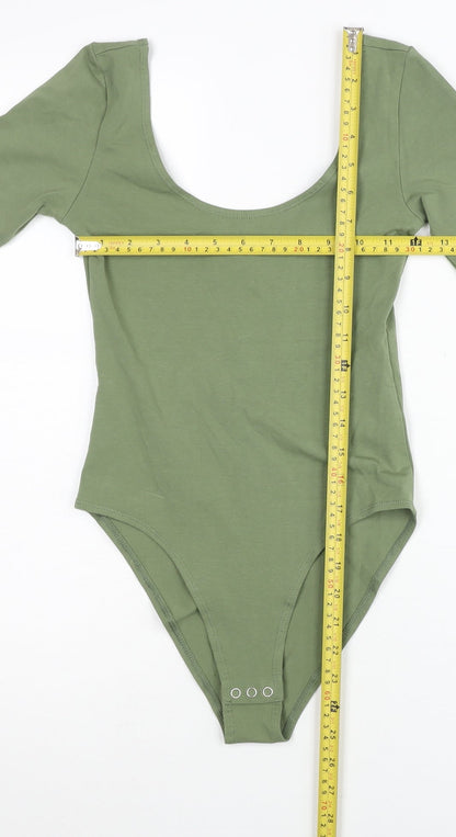 Topshop Women Green Long Sleeve Bodysuit Size 8 Slim Fit
