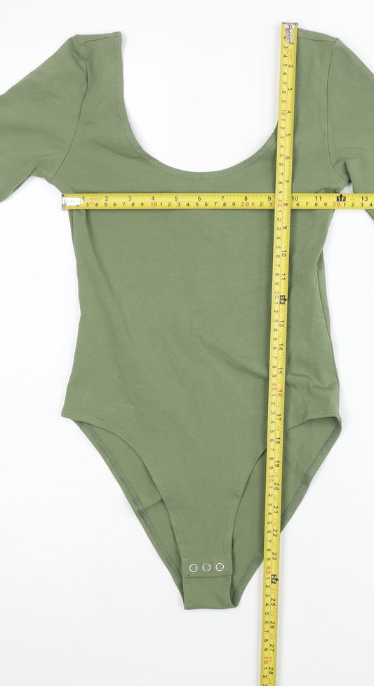 Topshop Women Green Long Sleeve Bodysuit Size 8 Slim Fit