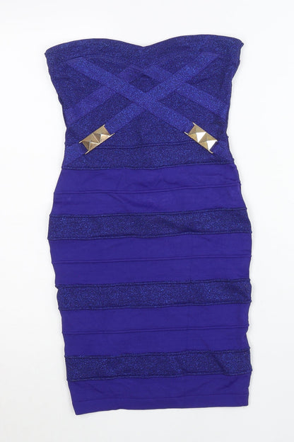Lipsy Women Purple Bodycon Strapless Sweetheart Mini Dress Size 10