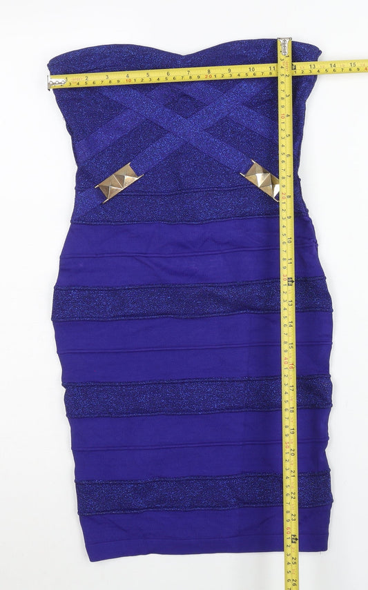 Lipsy Women Purple Bodycon Strapless Sweetheart Mini Dress Size 10