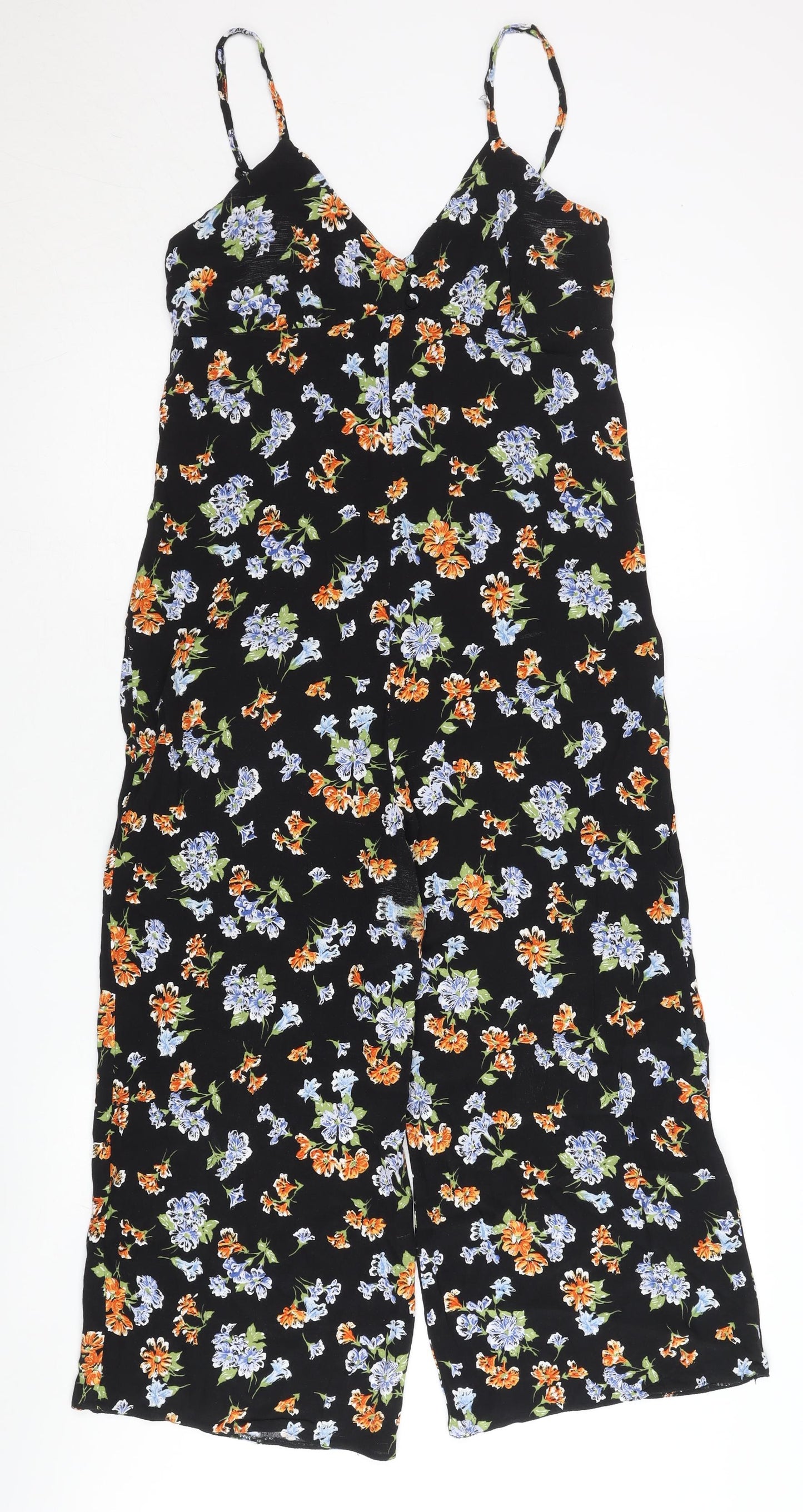 Nobody's Child Womens Black Floral Wide-Leg Jumpsuit UK 8