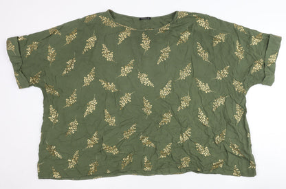 Roman Women’s Green Floral Tunic Blouse Size 18 Short Sleeve Viscose
