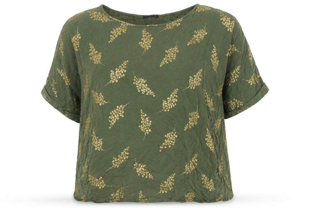 Front view of Roman Women’s Green Floral Tunic Blouse, size UK 18, Short Sleeve Viscose