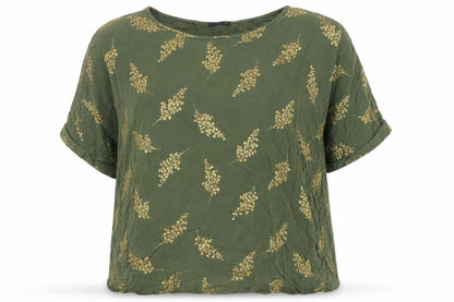Front view of Roman Women’s Green Floral Tunic Blouse, size UK 18, Short Sleeve Viscose
