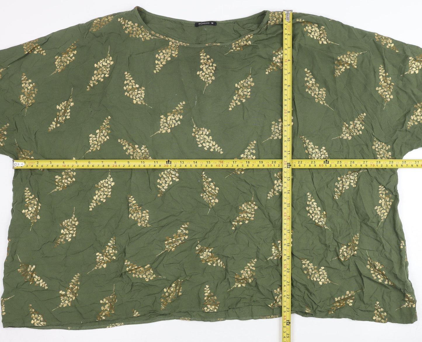 Roman Women’s Green Floral Tunic Blouse Size 18 Short Sleeve Viscose
