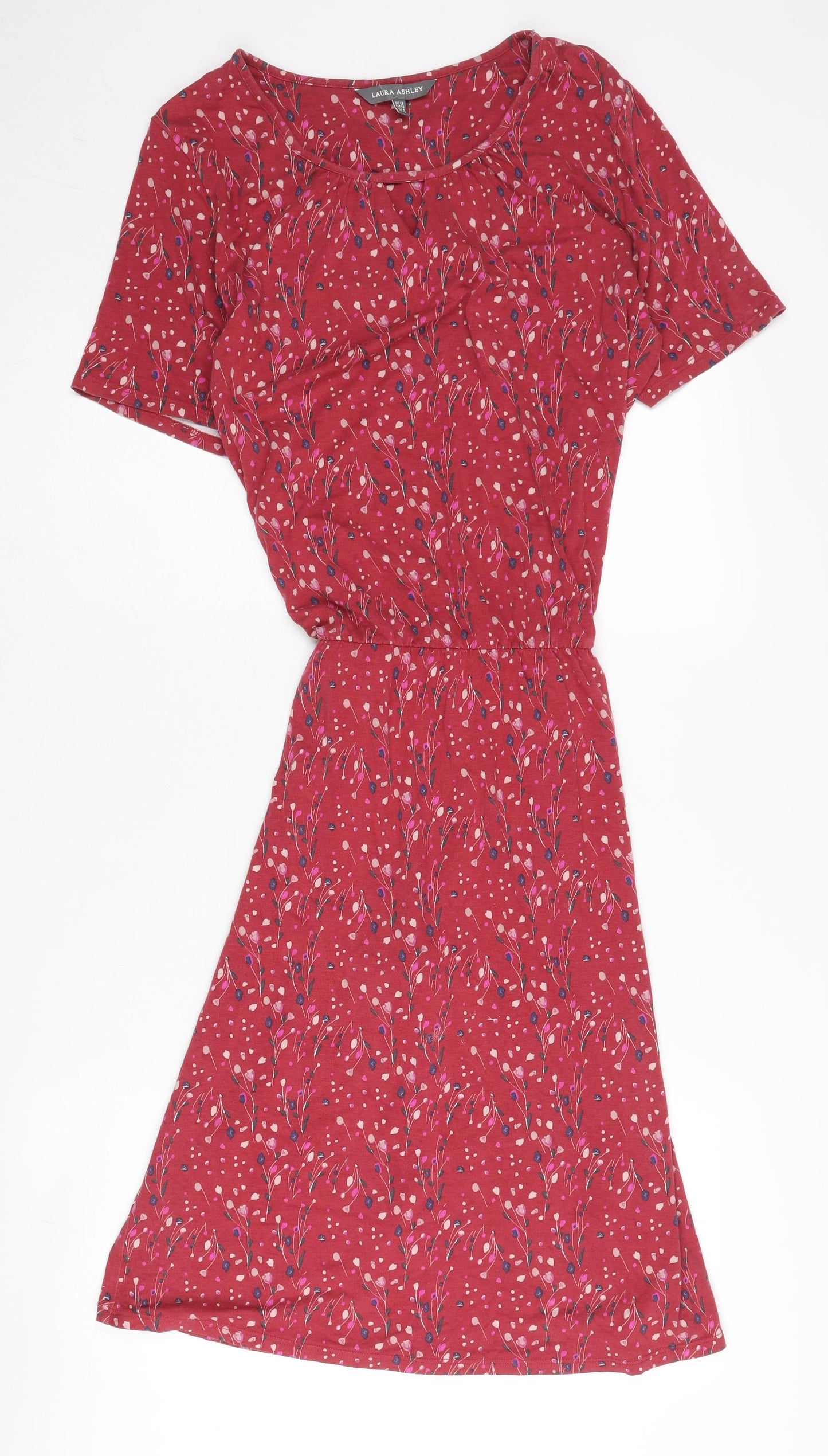 Laura Ashley Women's Red Floral A-Line Jersey Dress UK 12