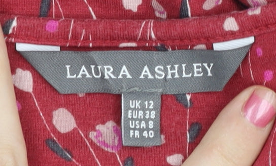 Laura Ashley Women's Red Floral A-Line Jersey Dress UK 12