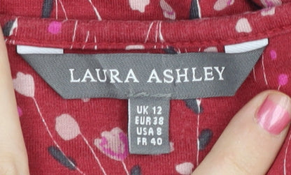 Laura Ashley Women's Red Floral A-Line Jersey Dress UK 12