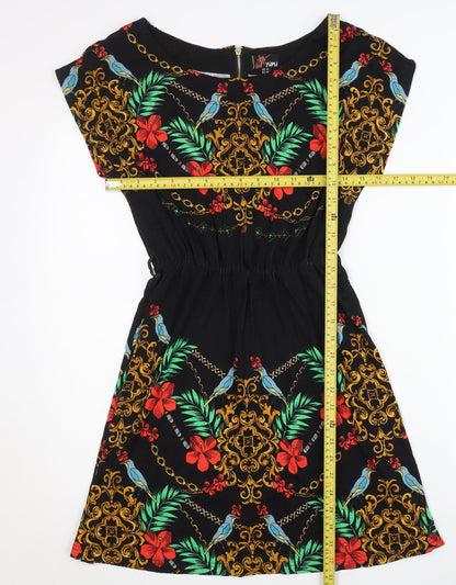 Yumi Women’s Black Floral Tropical A-Line Dress UK 10