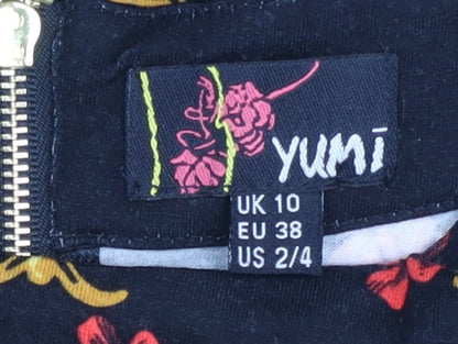Yumi Women’s Black Floral Tropical A-Line Dress UK 10