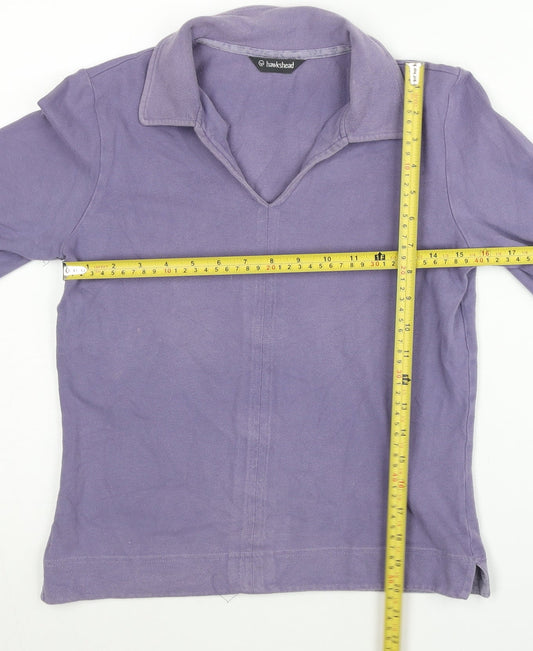 Hawkshead Womens Purple Size 10 Collared Long Sleeve Cotton Blend Top