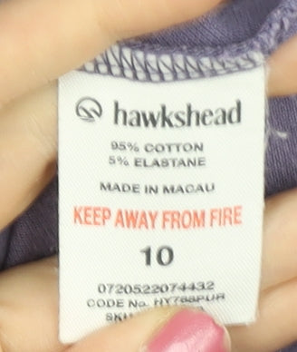 Hawkshead Womens Purple Size 10 Collared Long Sleeve Cotton Blend Top