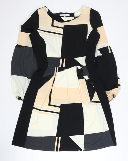 Next Women’s Black Beige Geometric A-Line Dress UK 8
