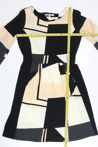 Next Women’s Black Beige Geometric A-Line Dress UK 8