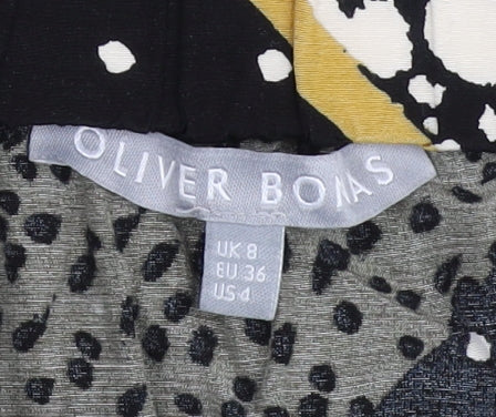 Oliver Bonas Women's Green Black Midi A-Line Skirt UK 8 Bohemian