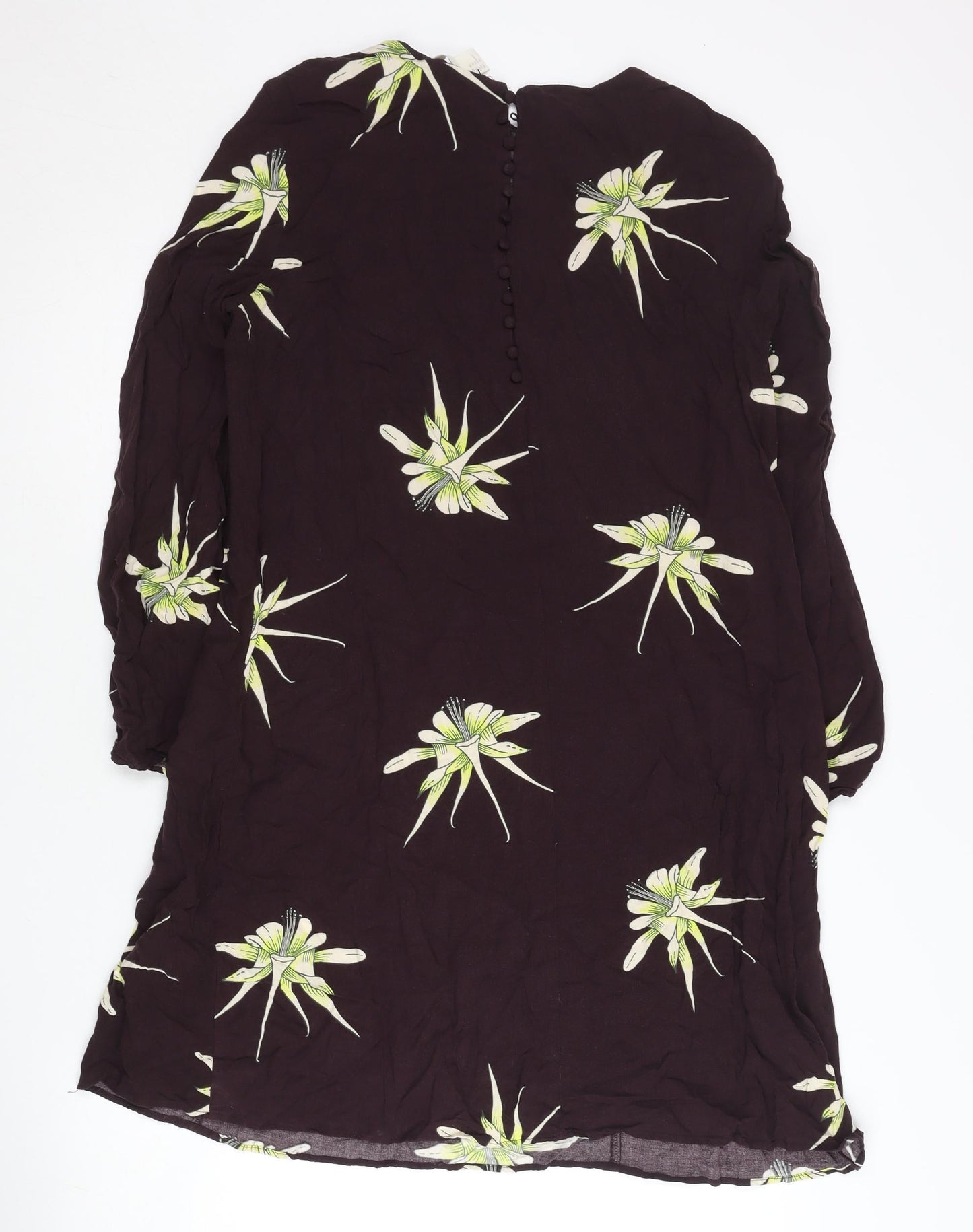 H&M Women Brown Floral Shift Dress Size 12 Long Sleeve