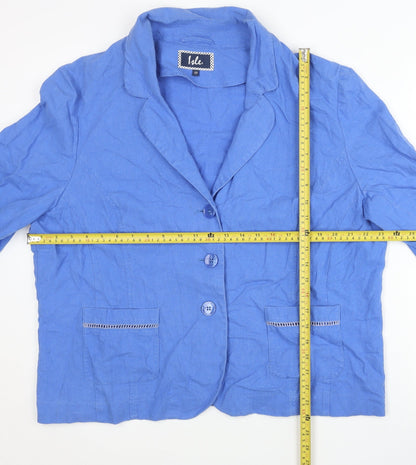 Isle Women Blue Linen Blend Plus Size 22 Three-Button Blazer Jacket