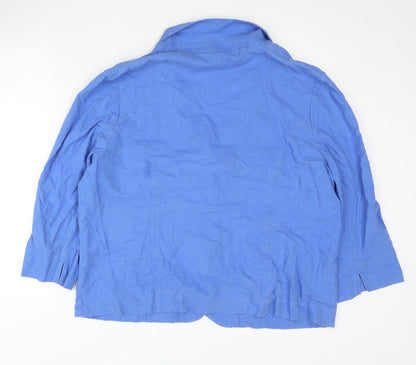 Isle Women Blue Linen Blend Plus Size 22 Three-Button Blazer Jacket