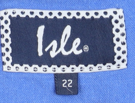 Isle Women Blue Linen Blend Plus Size 22 Three-Button Blazer Jacket