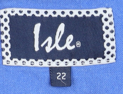 Isle Women Blue Linen Blend Plus Size 22 Three-Button Blazer Jacket