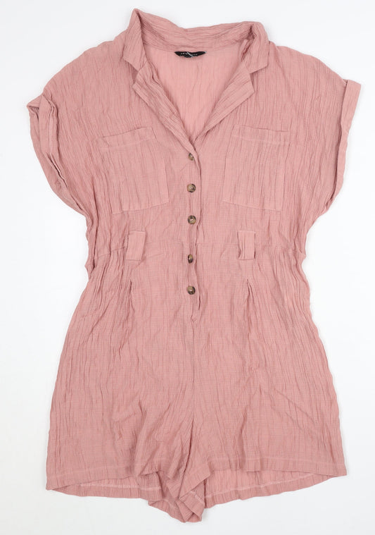 New Look Women Pink Size 18 Playsuit Collared Short Sleeve