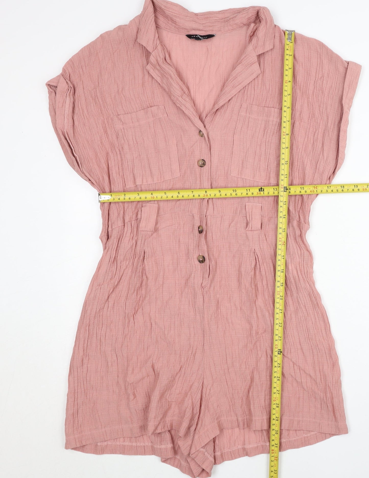 New Look Women Pink Size 18 Playsuit Collared Short Sleeve
