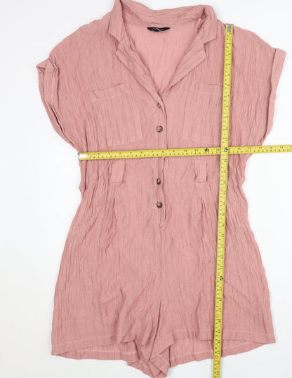 New Look Women Pink Size 18 Playsuit Collared Short Sleeve