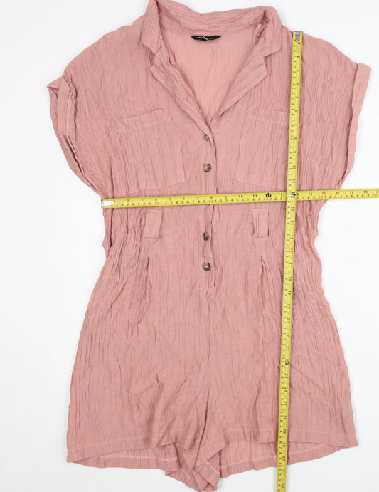 New Look Women Pink Size 18 Playsuit Collared Short Sleeve