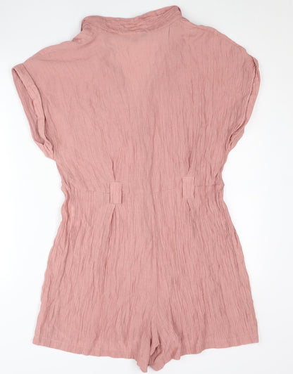 New Look Women Pink Size 18 Playsuit Collared Short Sleeve