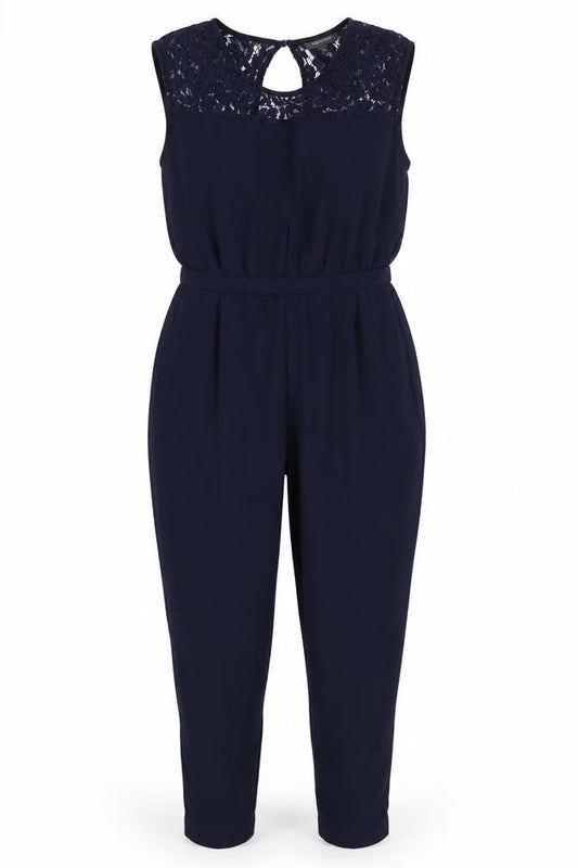 Pied a Terre Women’s Blue Lace Trim Jumpsuit Size 10 Slim Fit Tapered