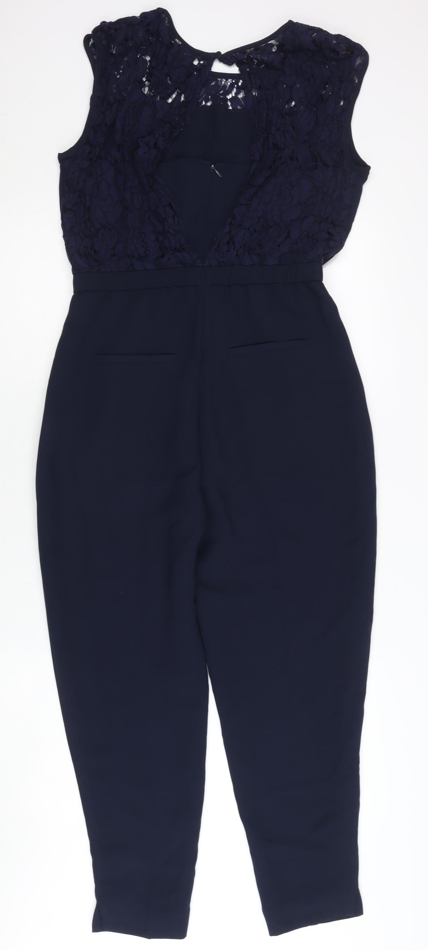 Pied a Terre Women’s Blue Lace Trim Jumpsuit Size 10 Slim Fit Tapered