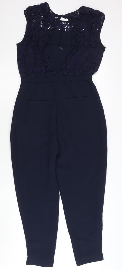 Pied a Terre Women’s Blue Lace Trim Jumpsuit Size 10 Slim Fit Tapered
