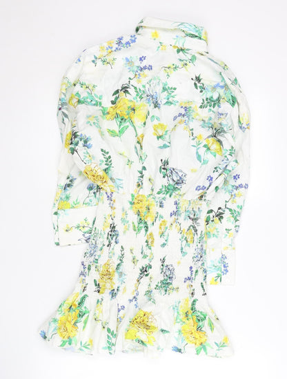 Zara Women’s Multicoloured Floral Shirt Dress Size 8 Short Sleeve Spring Summer