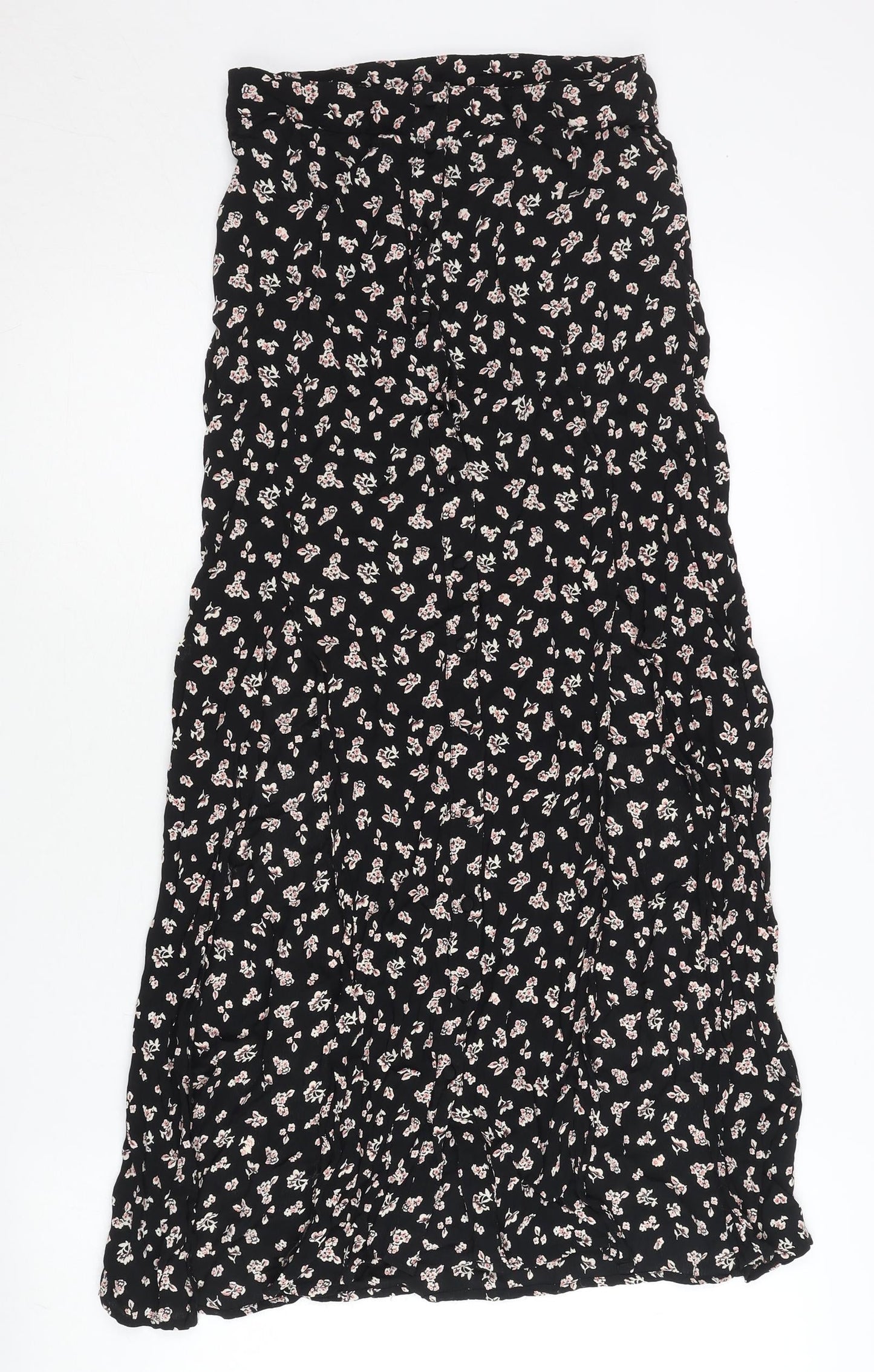 Miss Selfridge Women’s Black Floral Midi A-Line Skirt Size 8 Petites