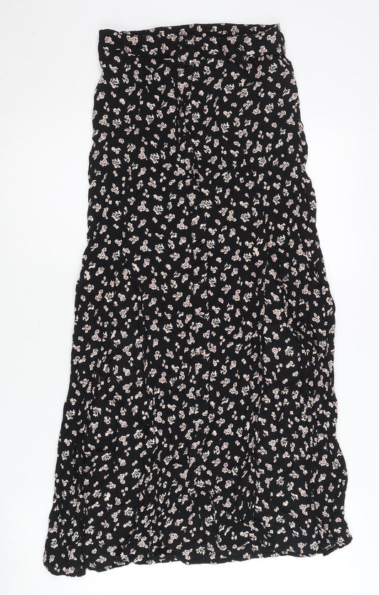 Miss Selfridge Women’s Black Floral Midi A-Line Skirt Size 8 Petites