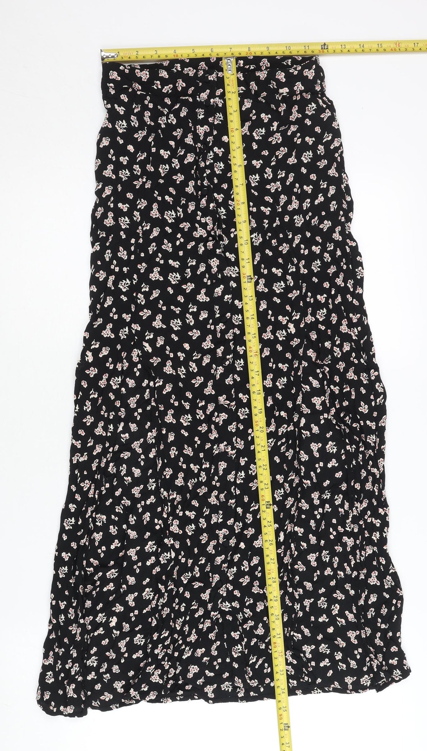 Miss Selfridge Women’s Black Floral Midi A-Line Skirt Size 8 Petites