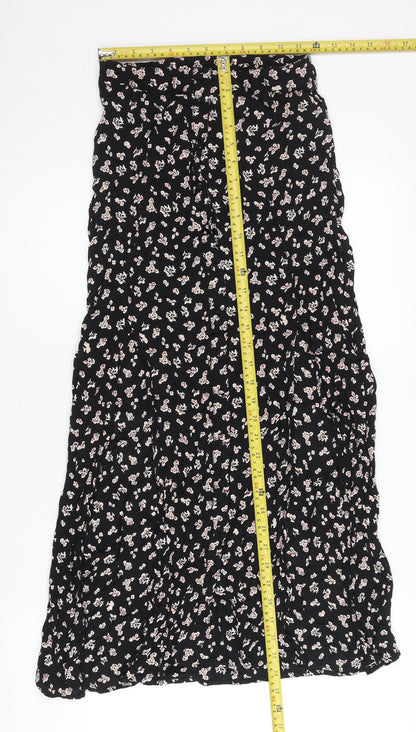 Miss Selfridge Women’s Black Floral Midi A-Line Skirt Size 8 Petites