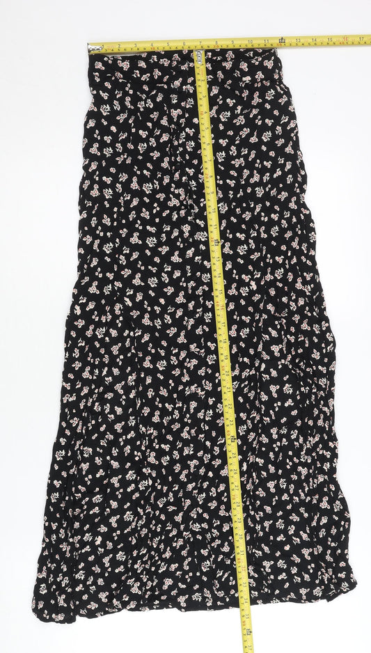 Miss Selfridge Women’s Black Floral Midi A-Line Skirt Size 8 Petites