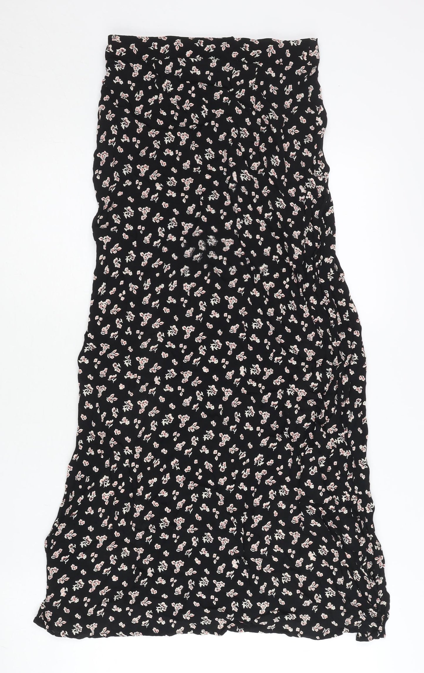 Miss Selfridge Women’s Black Floral Midi A-Line Skirt Size 8 Petites