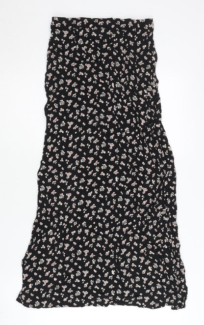 Miss Selfridge Women’s Black Floral Midi A-Line Skirt Size 8 Petites