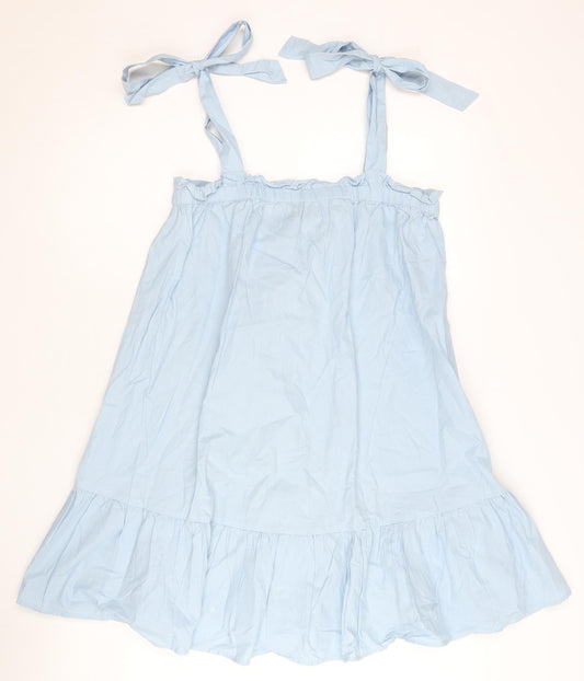New Look Women’s Blue Cotton Swing Dress UK 8 Sleeveless Summer