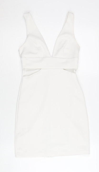 Topshop Women’s White Bodycon Party Dress UK 6 V-Neck Sleeveless