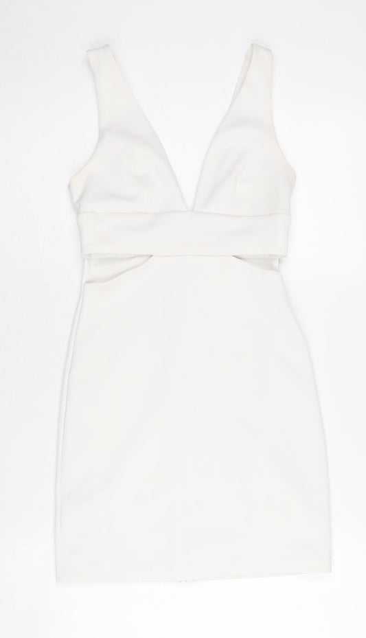 Topshop Women’s White Bodycon Party Dress UK 6 V-Neck Sleeveless