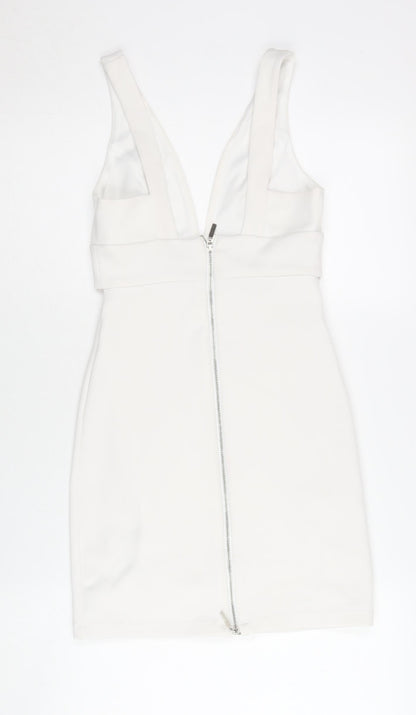 Topshop Women’s White Bodycon Party Dress UK 6 V-Neck Sleeveless