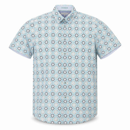 Ted Baker Mens Blue Geometric Short Sleeve Cotton Button Shirt M