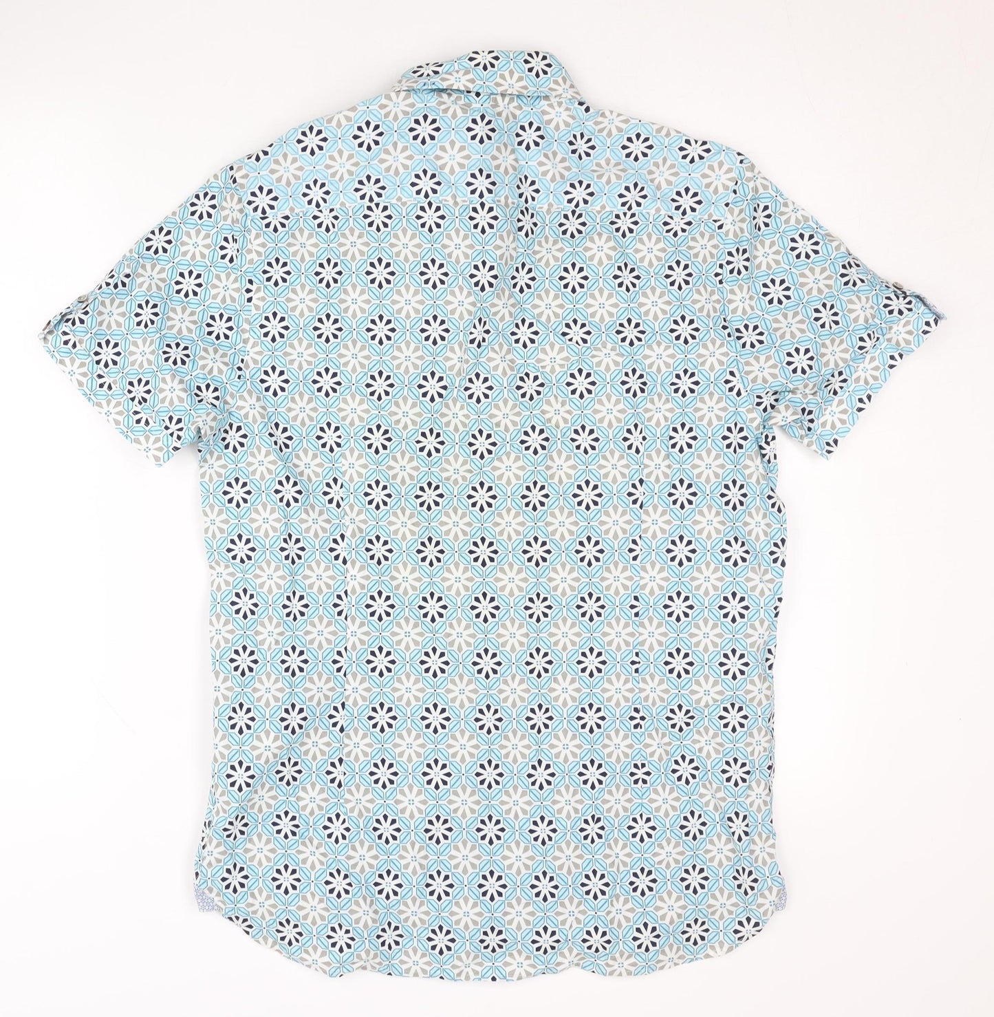 Ted Baker Mens Blue Geometric Short Sleeve Cotton Button Shirt M