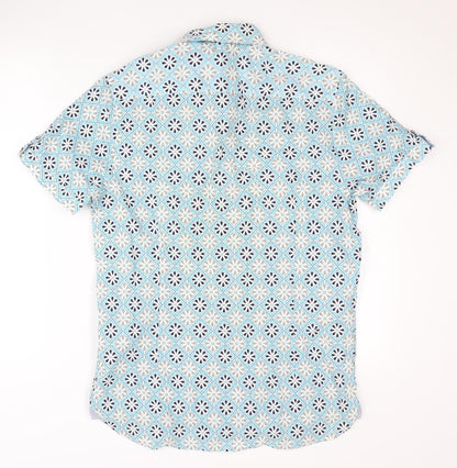 Ted Baker Mens Blue Geometric Short Sleeve Cotton Button Shirt M