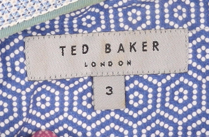 Ted Baker Mens Blue Geometric Short Sleeve Cotton Button Shirt M