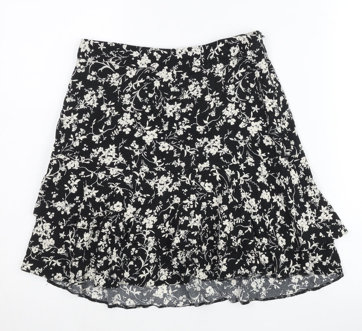 New Look Women’s Black Floral A-Line Skirt Size 8 Knee Length